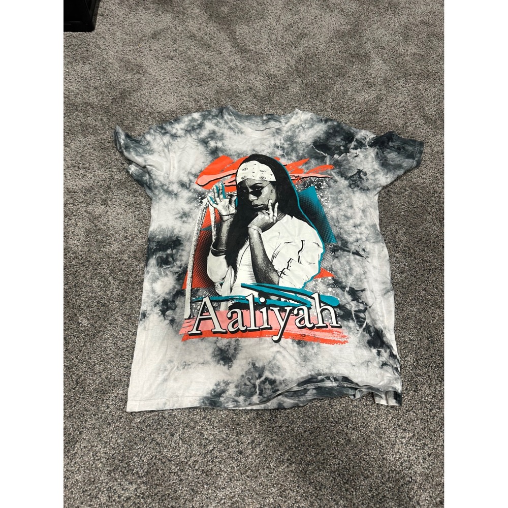 Aaliyah Graphic T-Shirt Mens Medium Black White Tie Dye Short Sleeve Music Tee